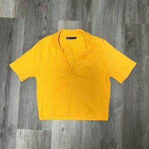 Zara mustard yellow cropped polo top